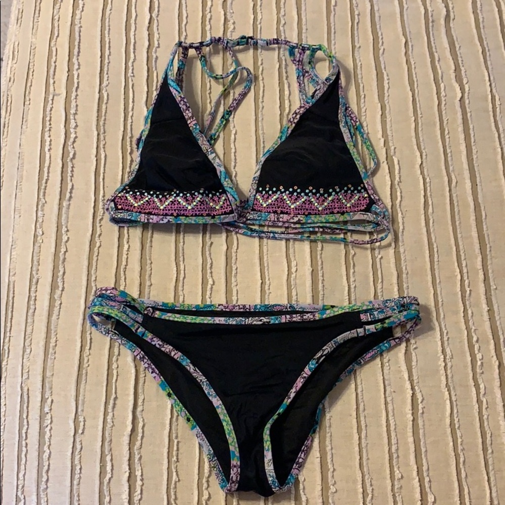 Victoria's Secret Black and Multicolor Bikini